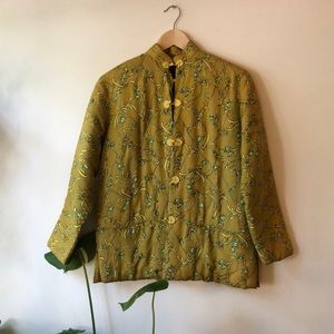 Beautiful vintage coat green floral pattern S